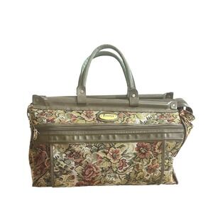 Vintage Firenze Floral Tapestry Carry On Travel Satchel Duffel Bag Overnight